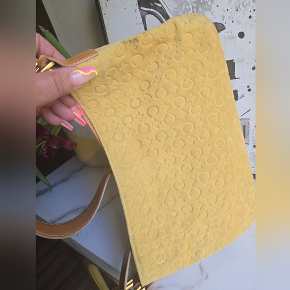 EUC CELINE C MACADAM YELLOW SUEDE BAGUETTE SHOULDER BAG - Picture 10 of 16